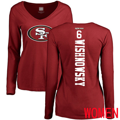San Francisco 49ers Red Women Mitch Wishnowsky Backer #6 Long Sleeve NFL T Shirt